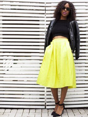 Lord & Taylor Vintage Neon Yellow Full Skirt with Pockets